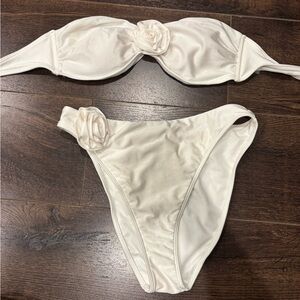 Abercrombie Cream / white Bikini with Floral Rose Accents